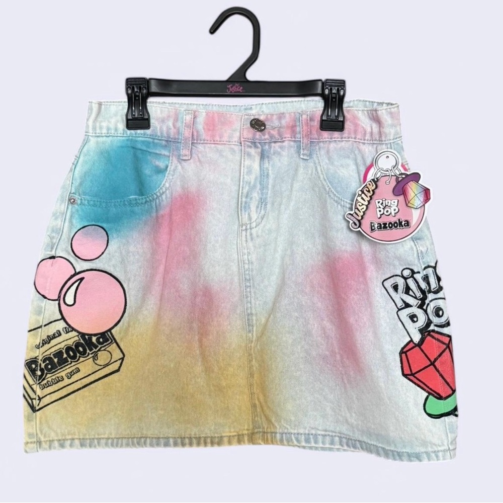 Justice Multicolor Graphic Denim Skirt